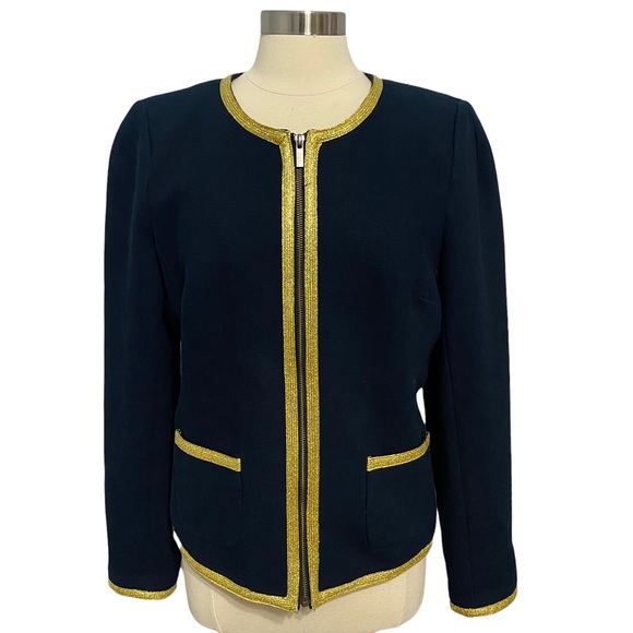 Banana Republic Blazer with Gold Trim Size 12 Blue - Picture 2 of 10